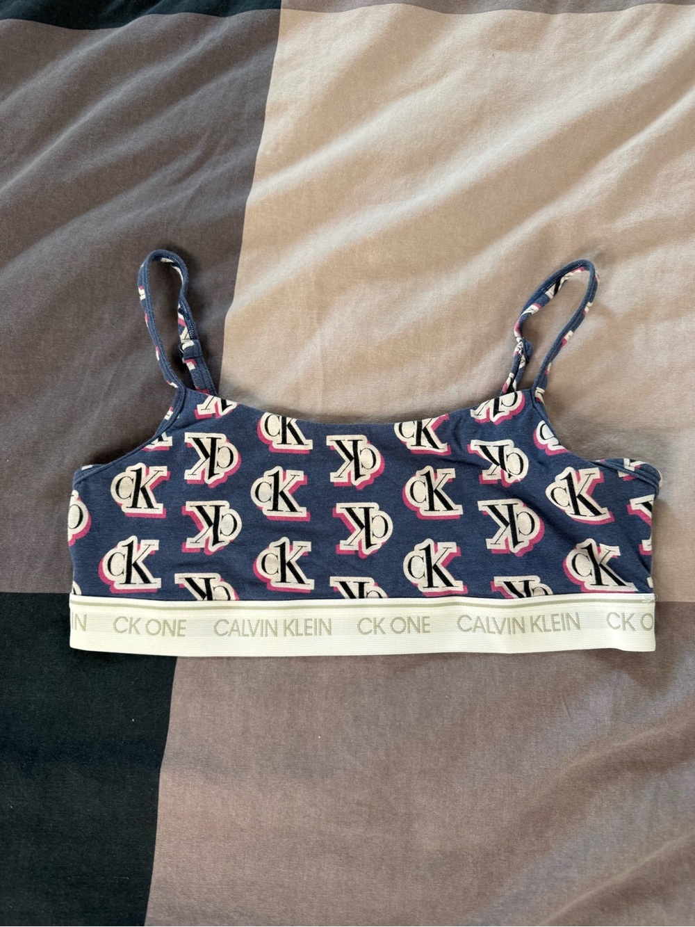 Calvin Klein Navy Blue Logo Bralette with Pink Accents